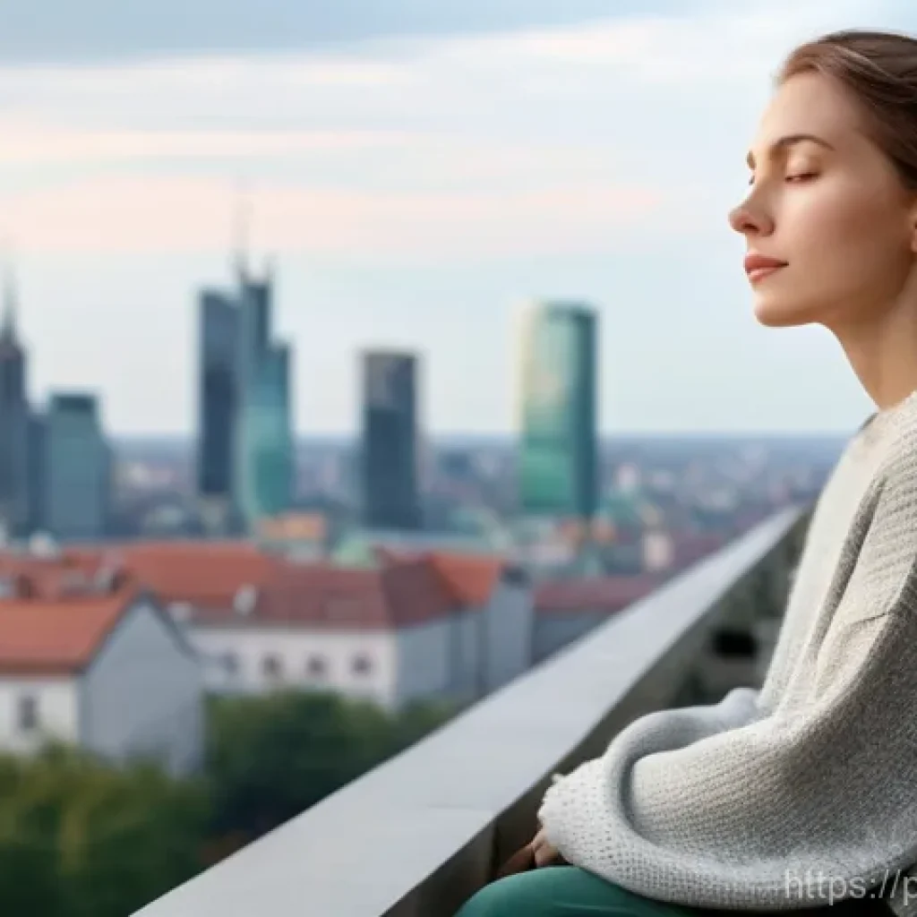 내면 평화를 위한 주의 집중 명상 수행 - **Prompt 1: Serene Urban Mindfulness Moment**
"A young Polish woman, around 25-30 years old, wit...
