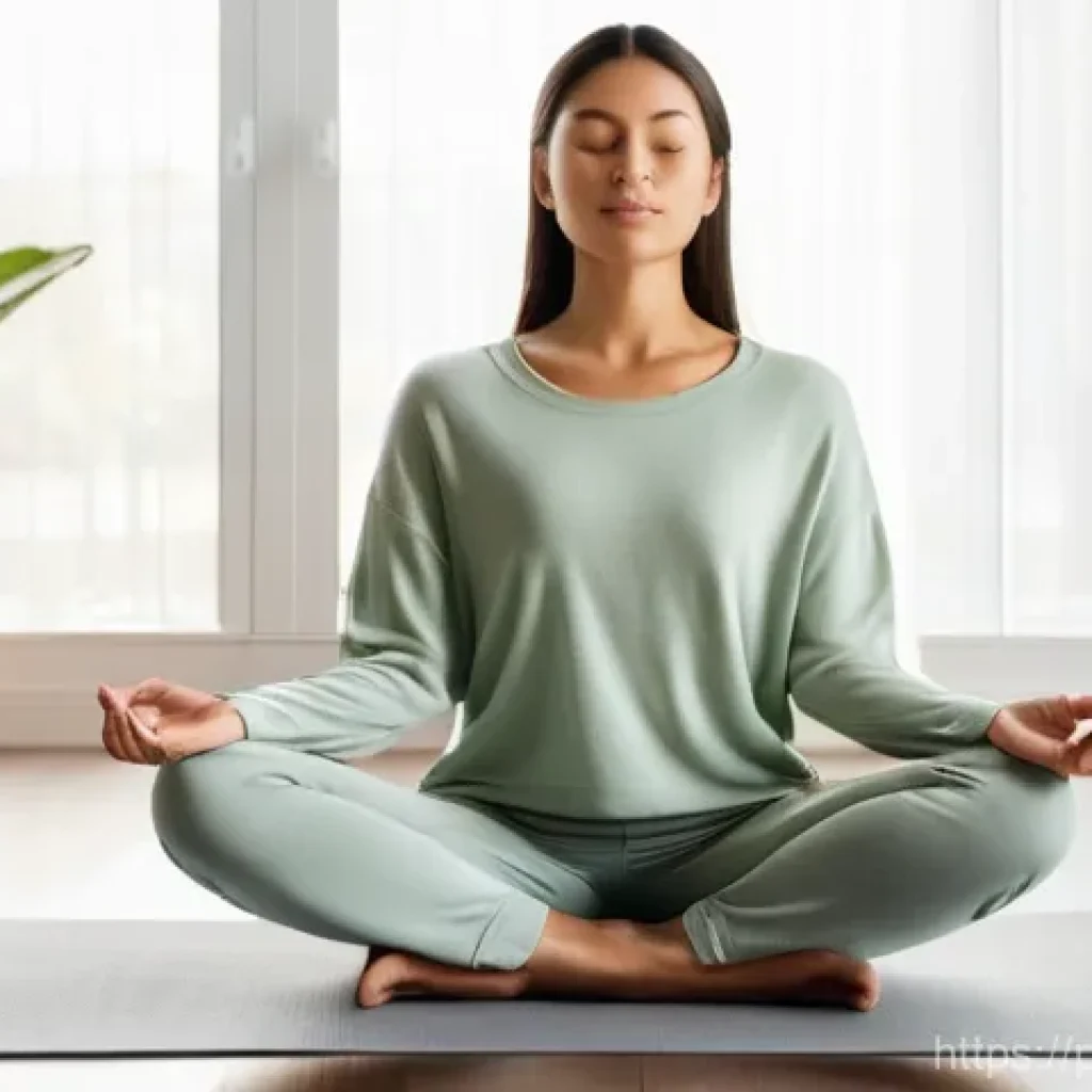 호흡 명상으로 내면 평화 찾기 - **Prompt 1: Serene Inner Peace Through Breath**
A young woman in her late 20s or early 30s, with...