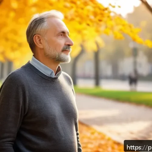 Home 31 내면의 소리에 귀 기울이는 방법 - A serene urban park scene in Warsaw during early autumn, showing a middle-aged Polish man taking a p...