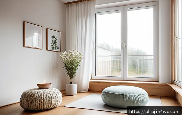 내면 평화 명상과 정신적 치유의 연관성 - A serene and cozy indoor meditation space in a modern Polish apartment, featuring a softly lit corne...